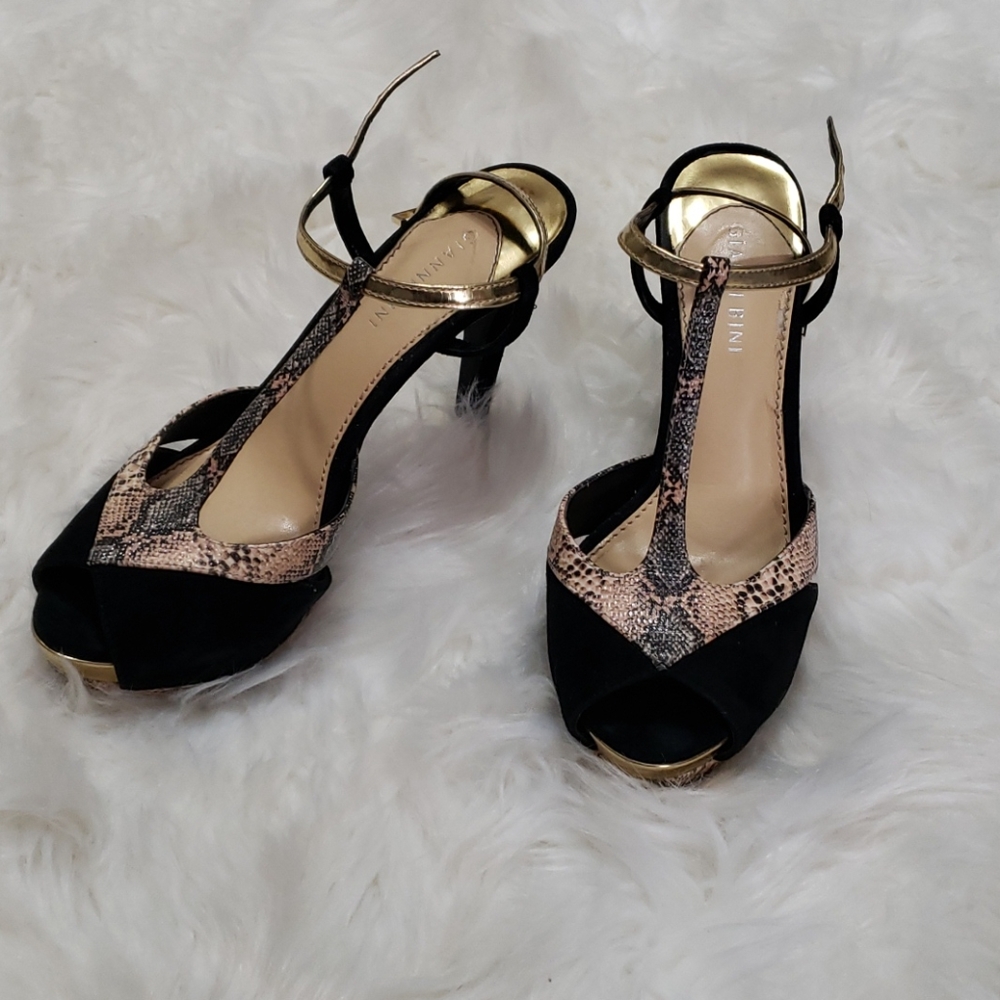 Gianni Bini Black/Gold/Snakeskin Heels Size 8